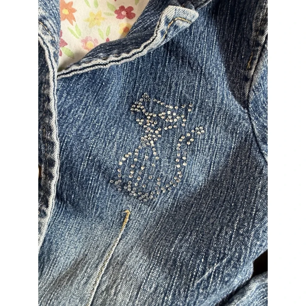 Vtg Girls Who's That Girl Denim Jacket Blazer Rhinestone Cat Kitten Kitty 5/6
